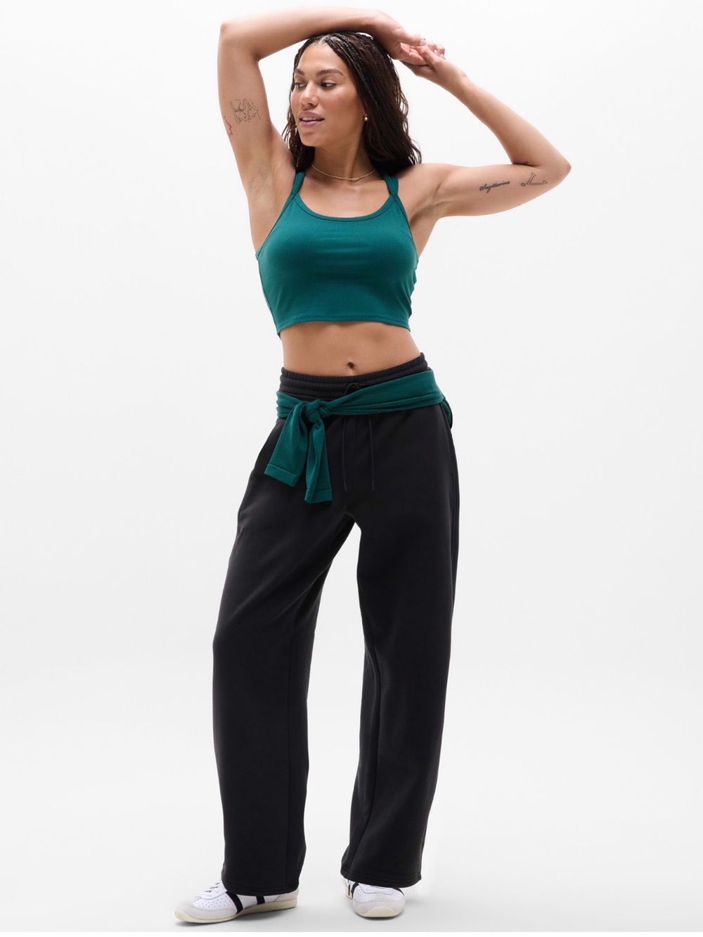 Athleta Forever Fleece Mid Rise Barrel Pant Sweatpants | Black #767996